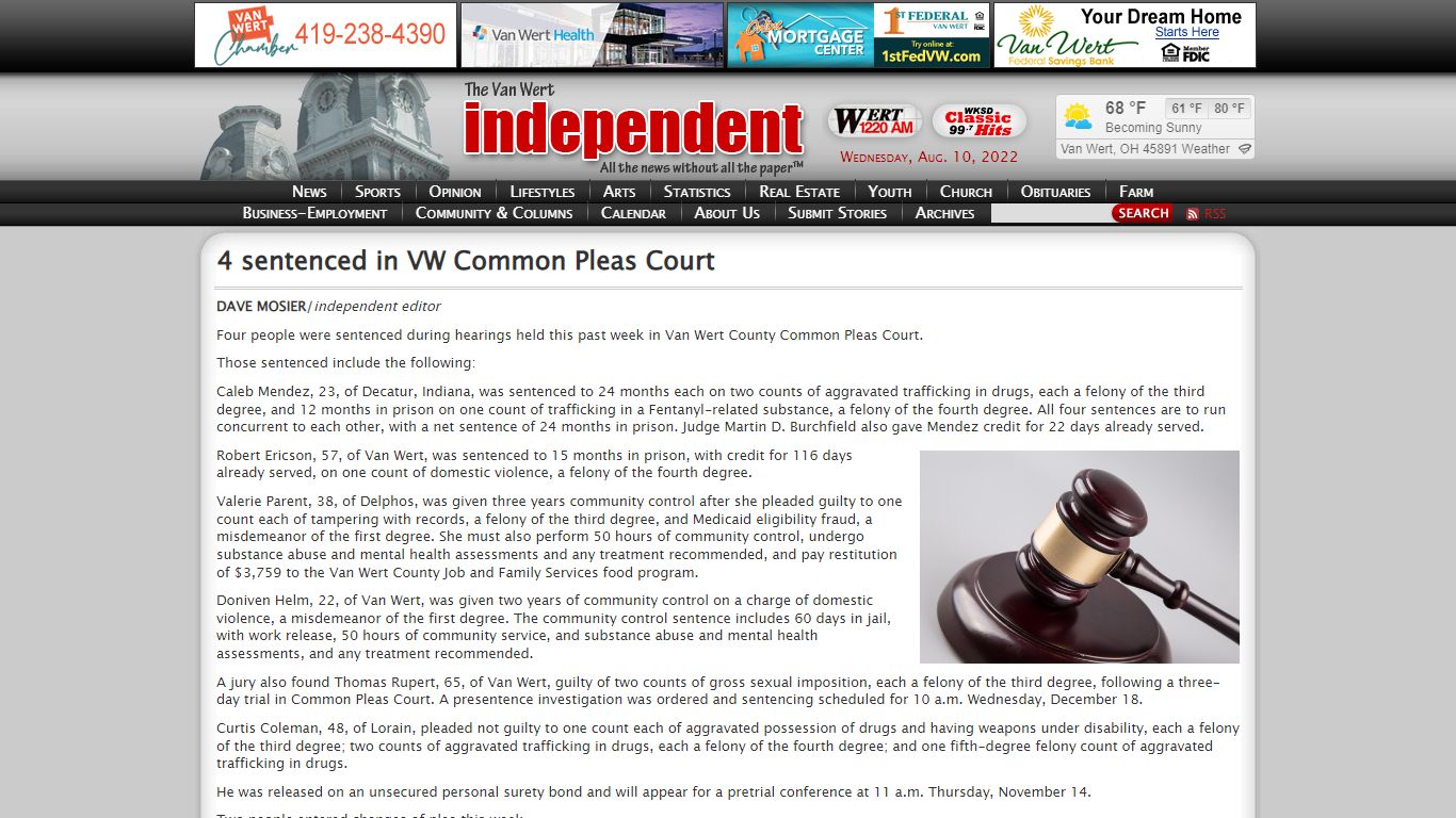 4 sentenced in VW Common Pleas Court « The VW independent