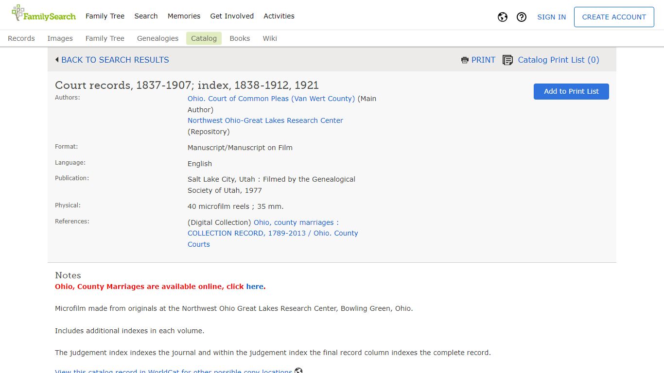 FamilySearch Catalog: Court records, 1837-1907; index ...